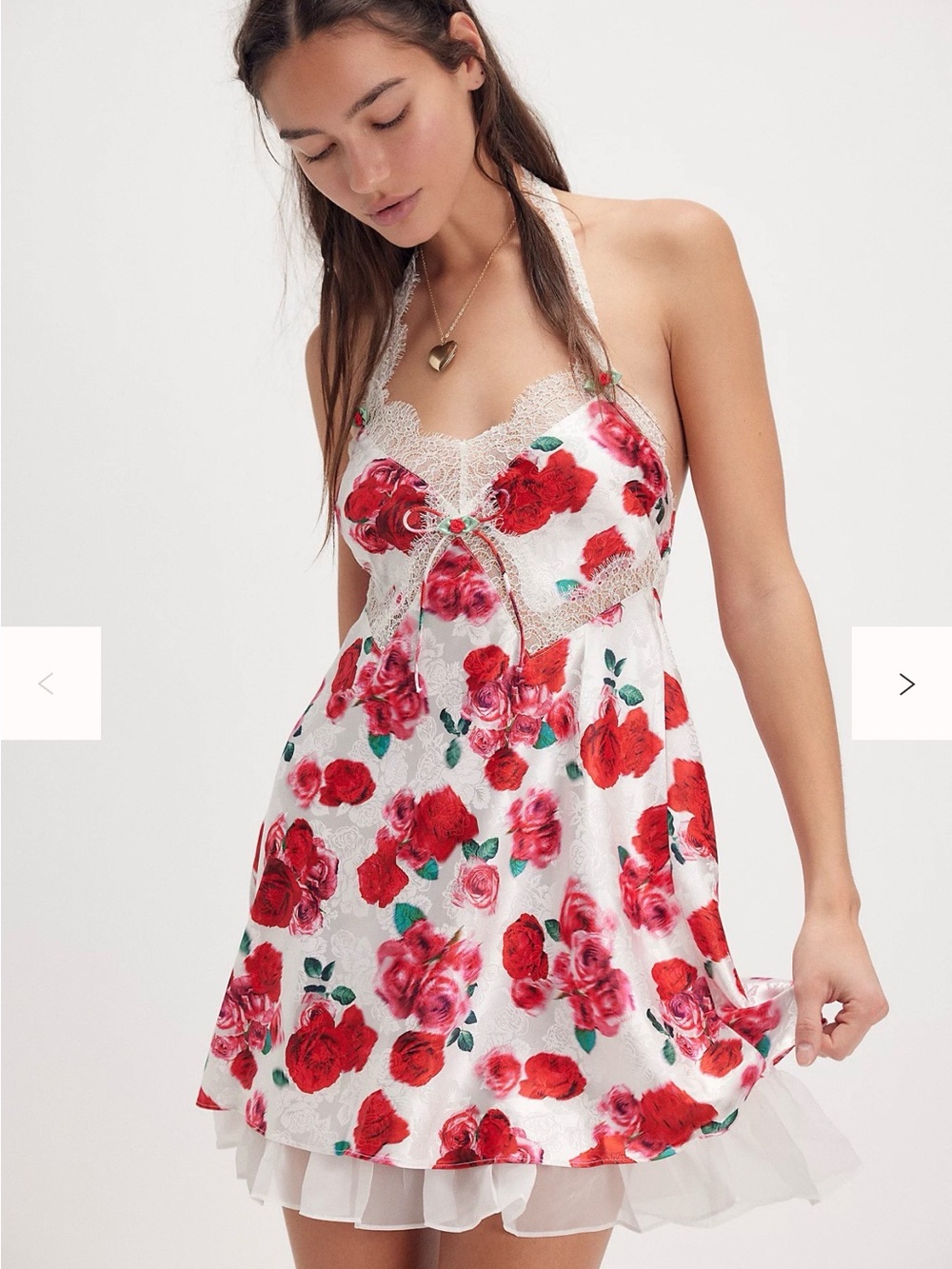 NWT For Love & Lemons Red Rose Floral Lace Halter Mini Dress XS